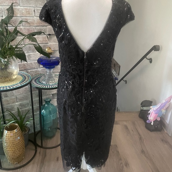 Vera Wang Black Sequin Cap Sleeve Mini Dress - Picture 9 of 11